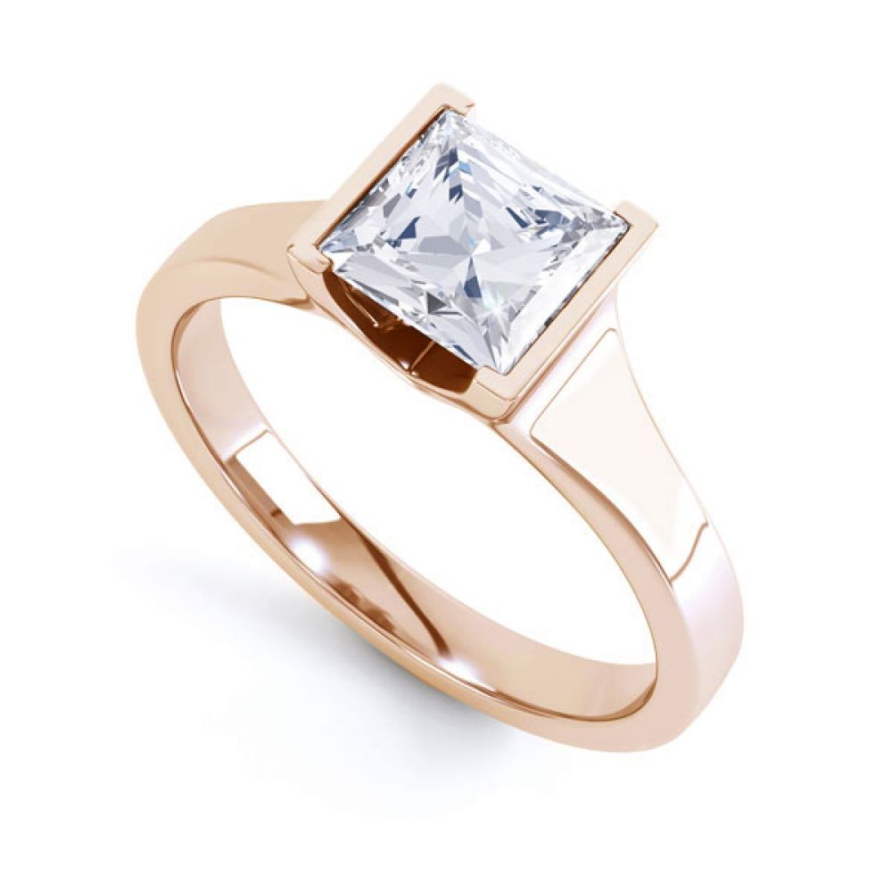 Squared Part Bezel Princess Diamond Solitaire Ring Rose Gold