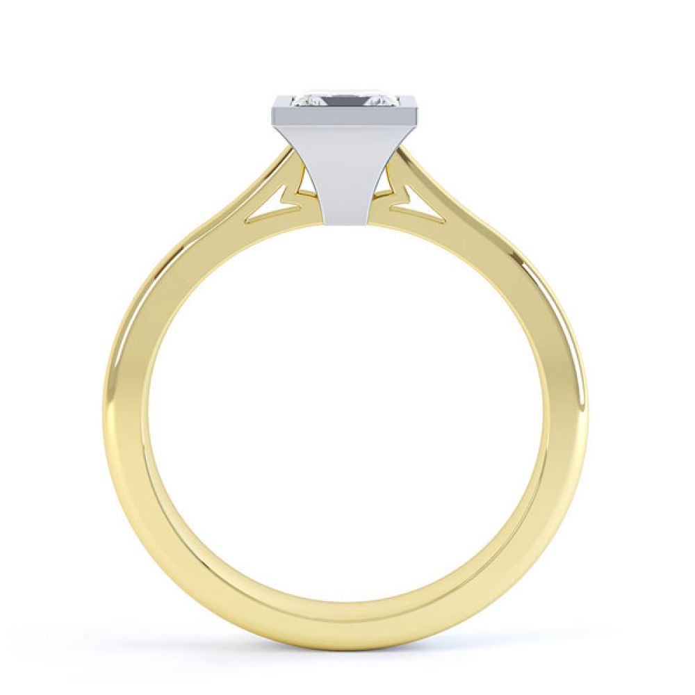 Fine Square Bezel Set Princess Solitaire Ring Side View In Yellow Gold