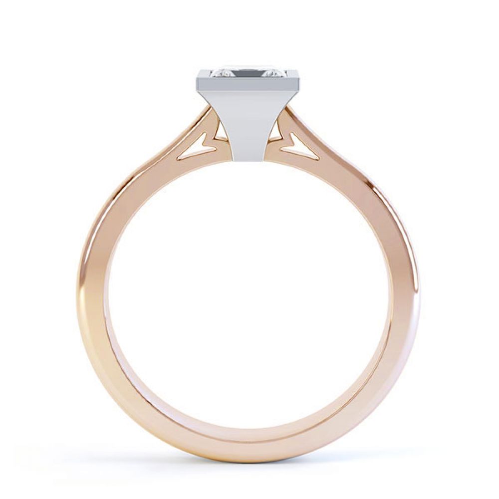 Fine Square Bezel Set Princess Solitaire Ring Side View In Rose Gold