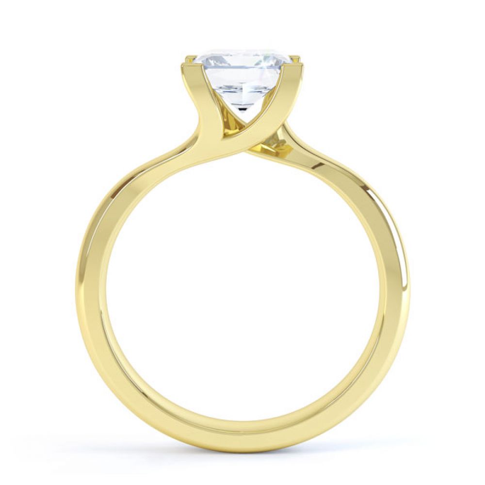 Square Princess 4 Claw Twist Engagement Ring Side View In Yellow Gold