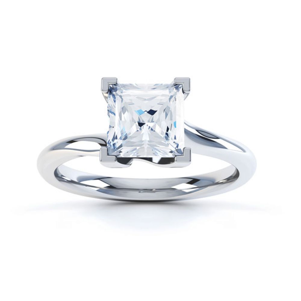 Square Princess 4 Claw Twist Engagement Ring Side Top View