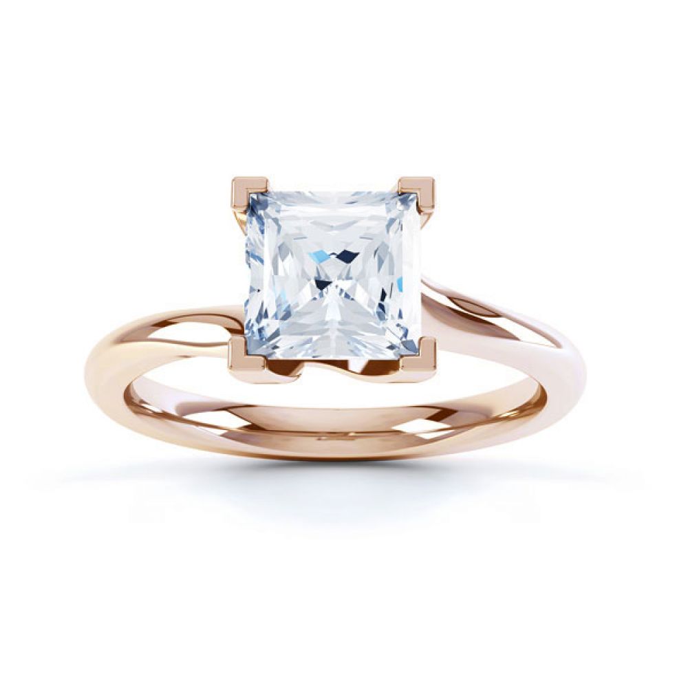 Square Princess 4 Claw Twist Engagement Ring Side Top View In Rose Gold