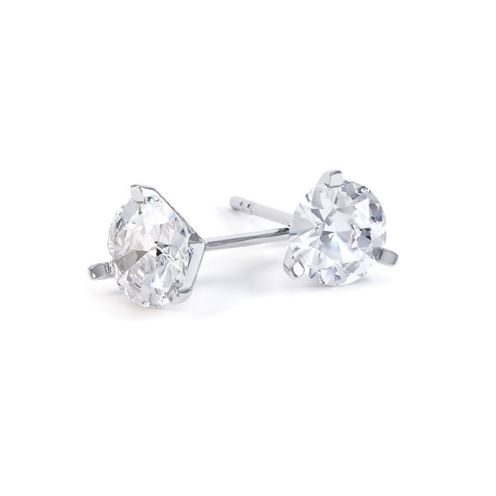3 Claw Round Brilliant Cut Diamond Stud Earrings