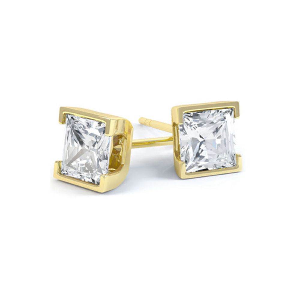 Celeste Princess Cut Diamond Earrings Featuring Part Bezel Setting