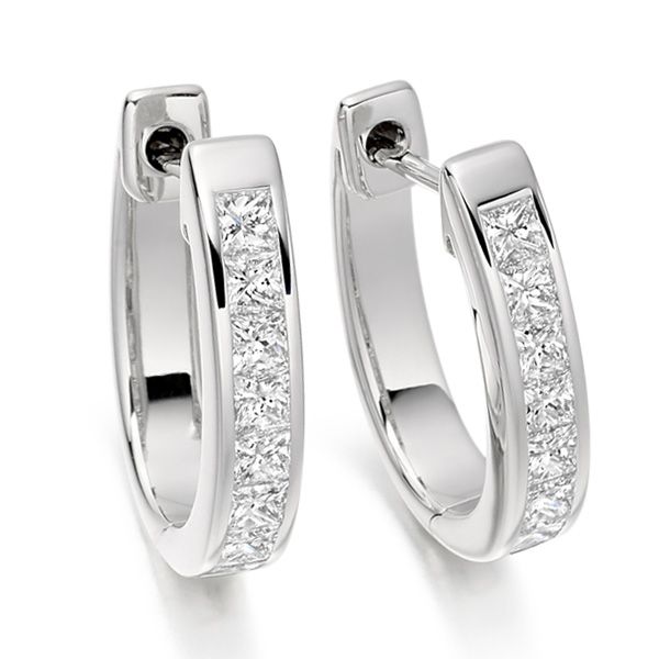 1 Carat Princess cut Diamond Hoop Earrings