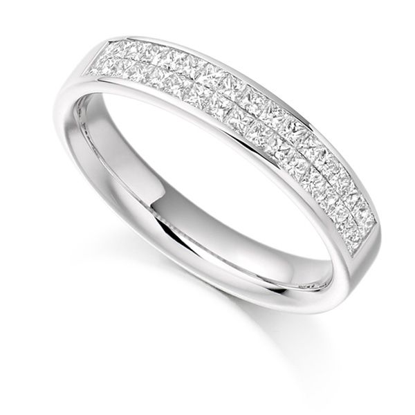 Invisible Setting Half Diamond Eternity Ring with Princess Cut Diamonds