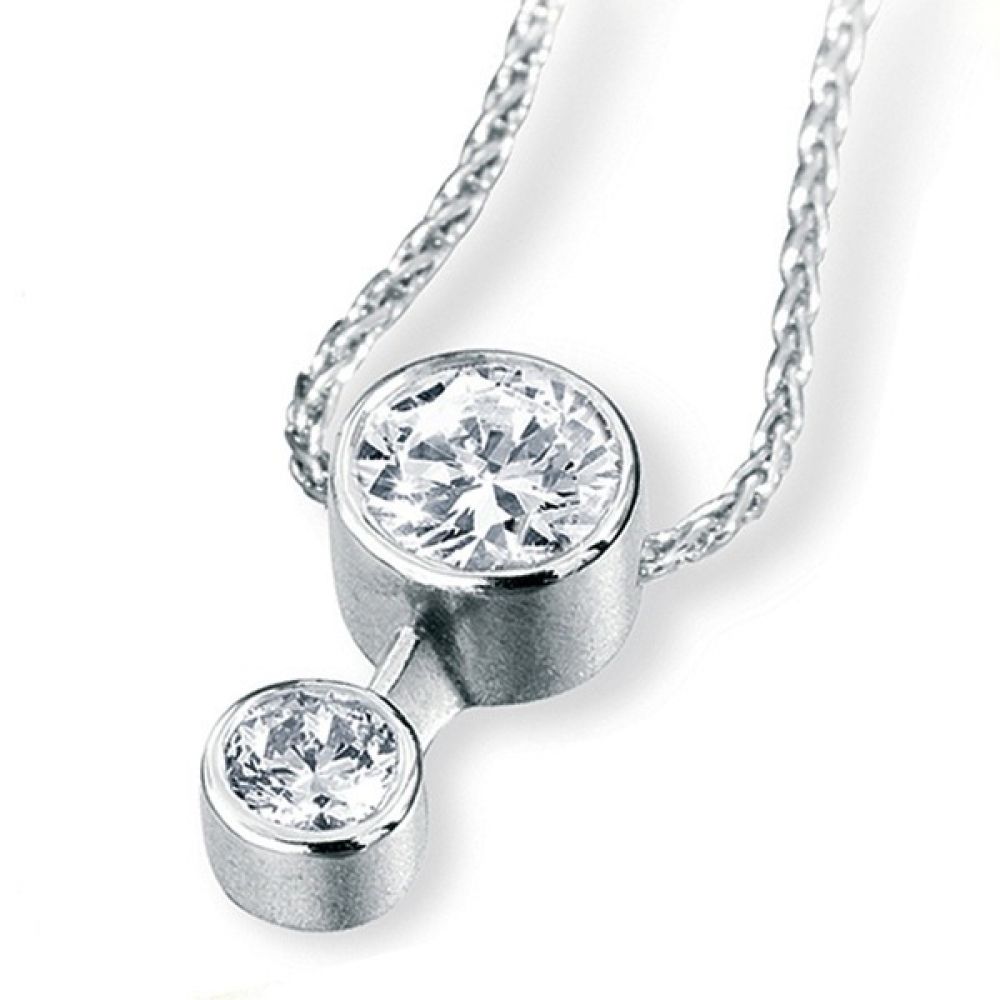 2 Stone Bezel Set Diamond Drop Pendant