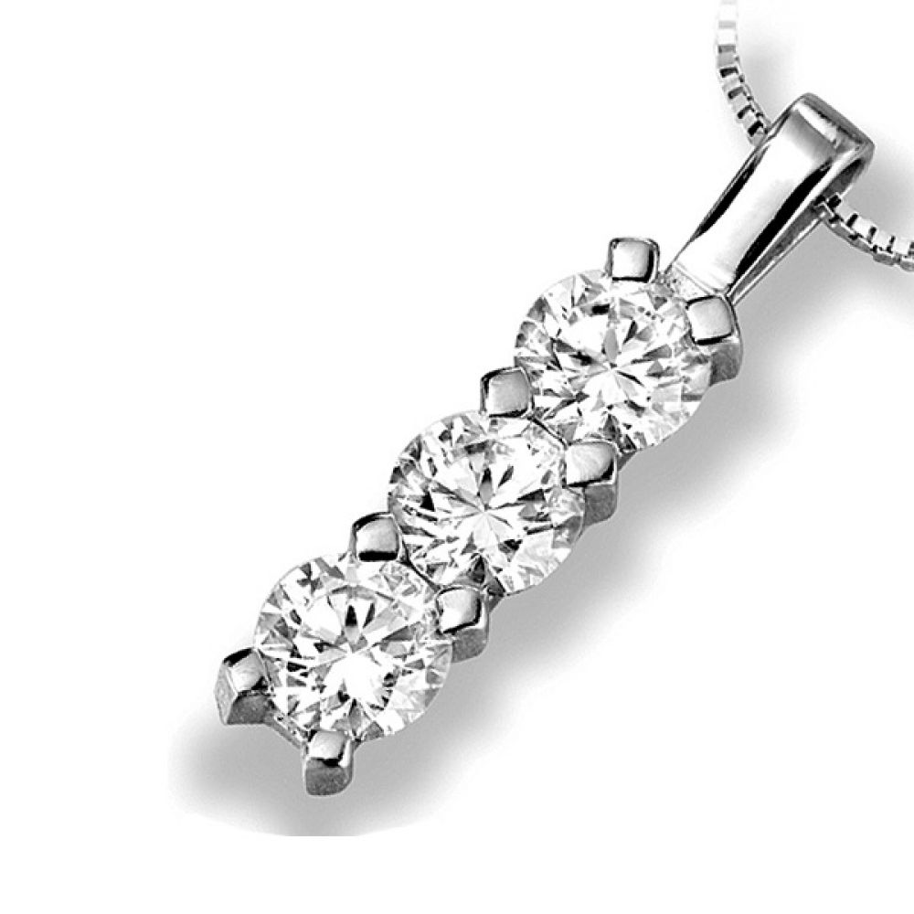 Straight 3 Stone Diamond Drop Pendant