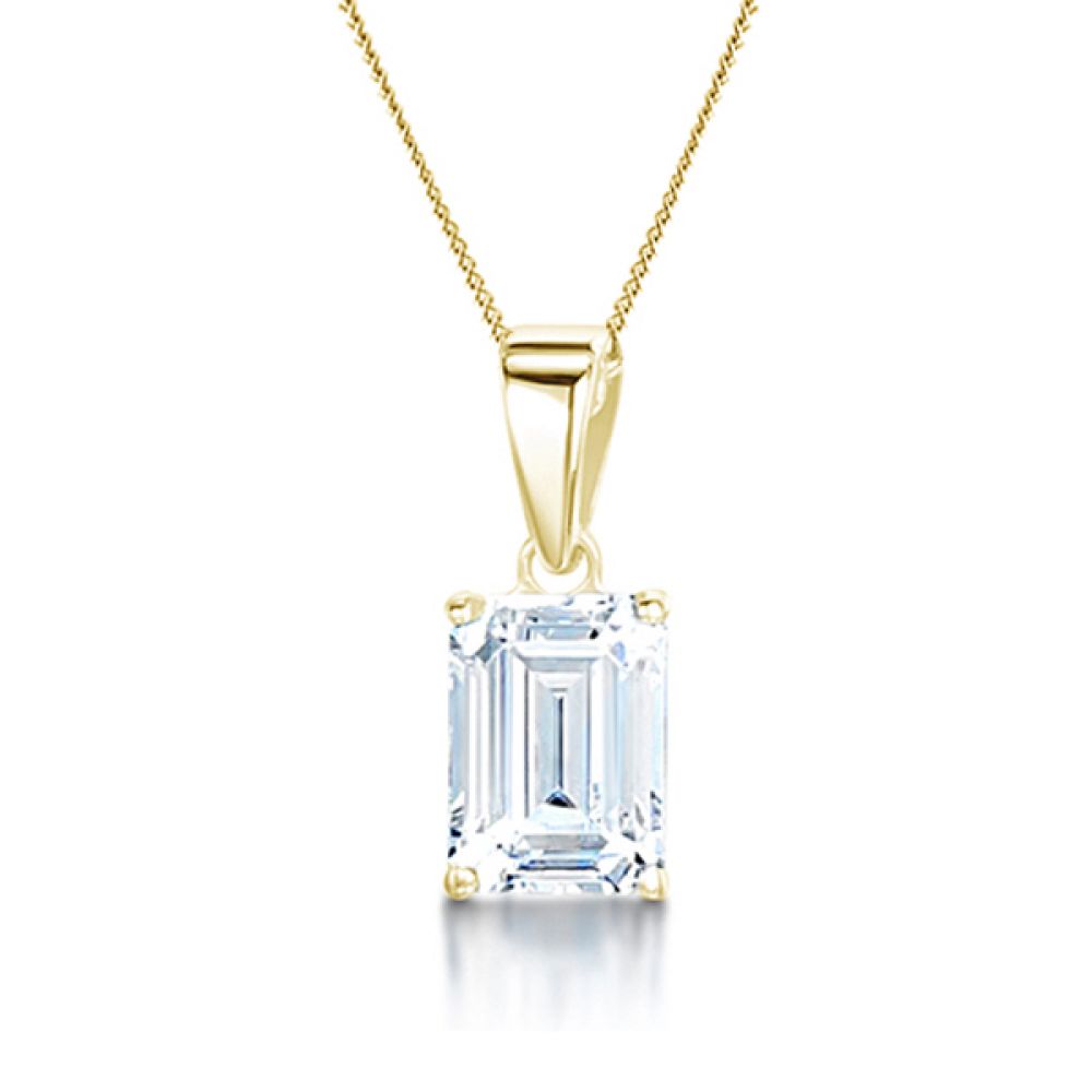 4 Claw Emerald Cut Diamond Solitaire Pendant