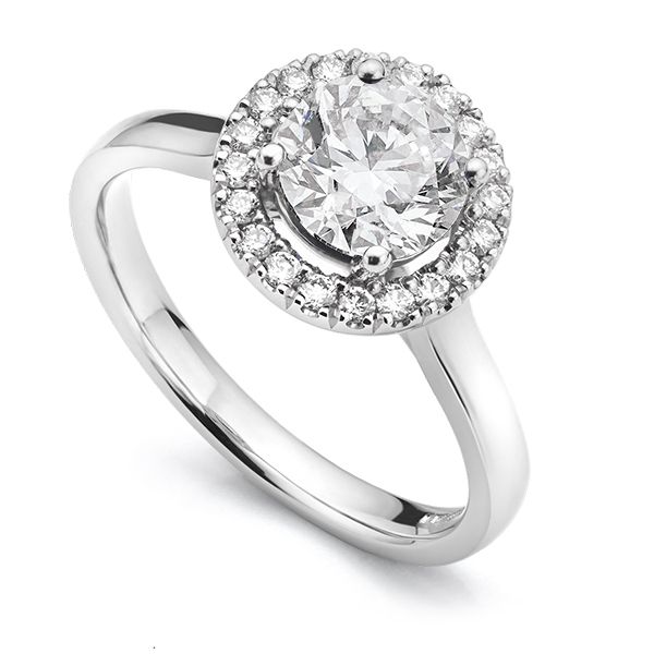 Diamond Halo Engagement Ring with Plain Shoulders