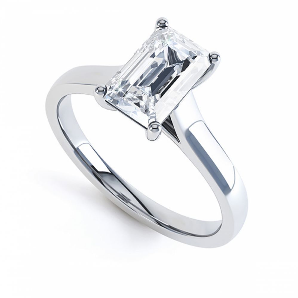 Modern 4 Claw Emerald Cut Solitaire Diamond Ring