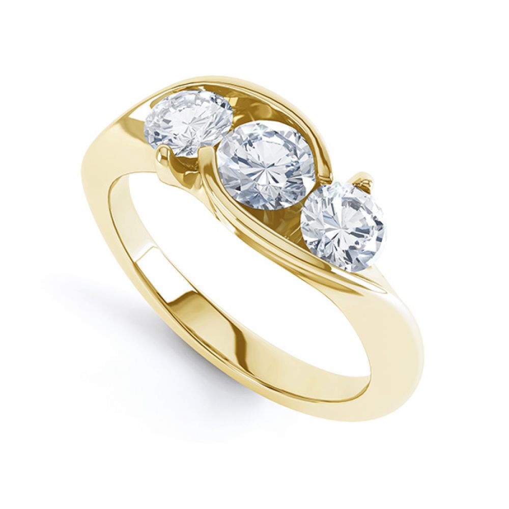 Modern Round 3 Stone Crossover Diamond Ring
