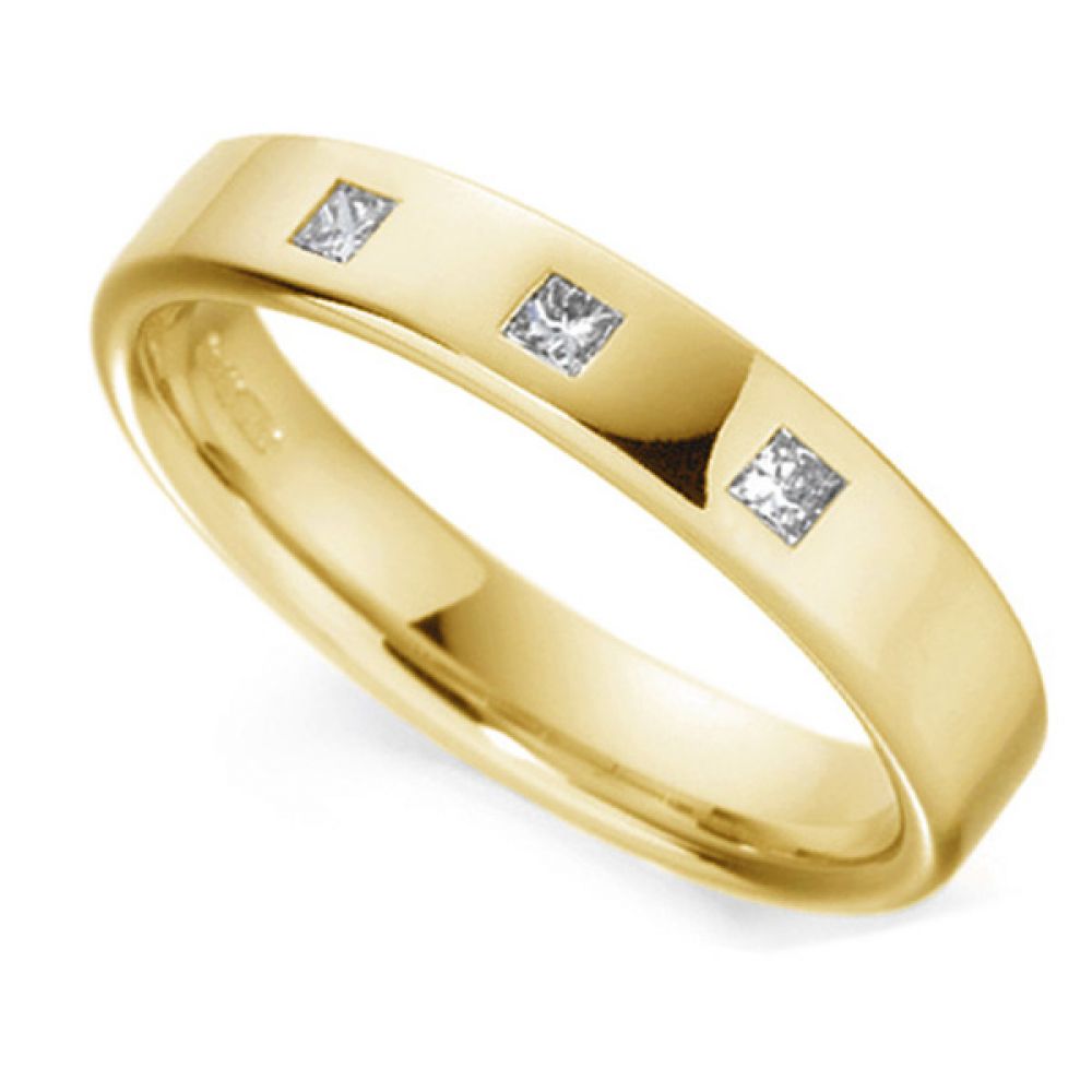 Three Diamond Flush Set Sterling Silver 3mm Wedding Ring main image 1