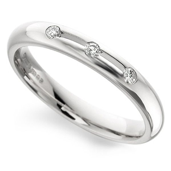Three Stone Flush Set Diamond Wedding Band