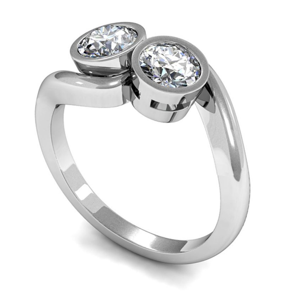 2 Stone Bezel Set Crossover Engagement Ring