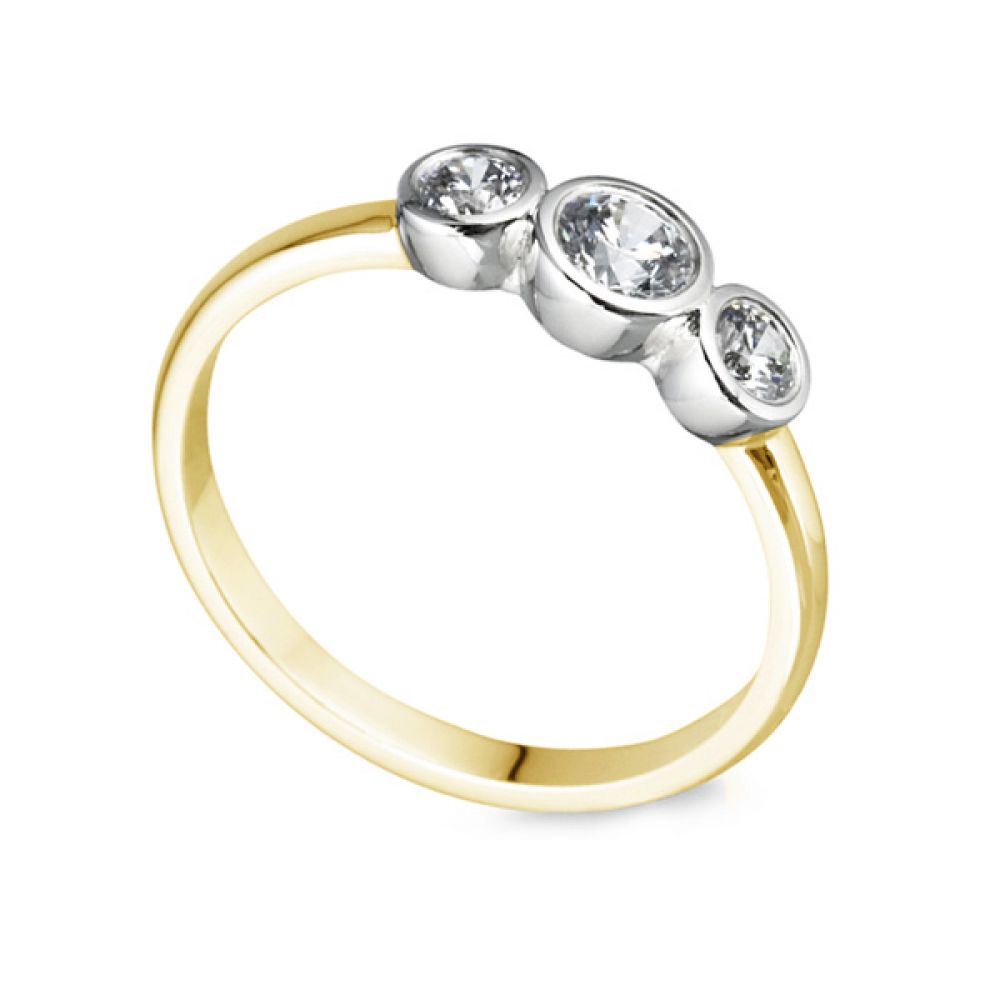 Graduated Bezel Set Three Stone Diamond Engagement Ring