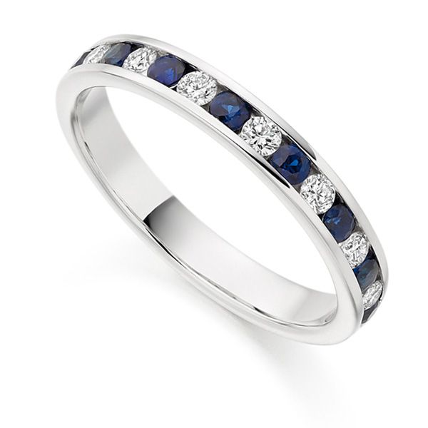 Blue Sapphire Half Diamond Eternity Ring