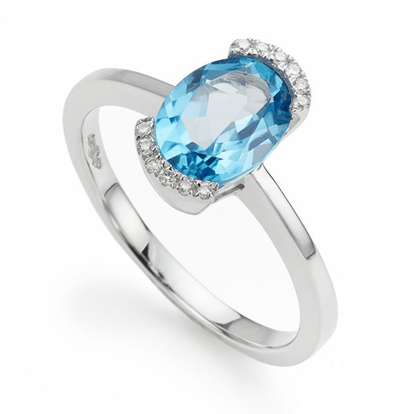 Blue Topaz and Diamond Halo Engagement Ring
