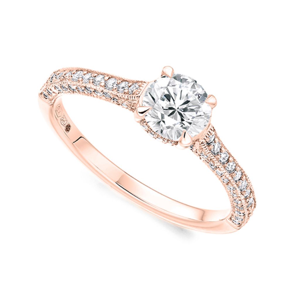 18ct Rose Gold Four Claw Diamond Ring With Milgrain And Diamond Shoulders main image 0