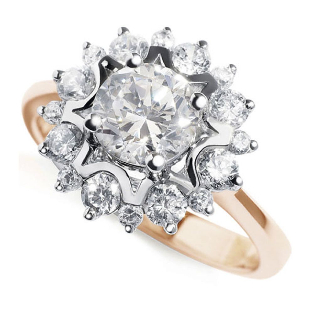 Floral Design Diamond Halo Ring