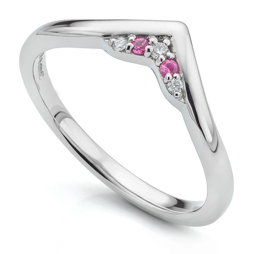 V Shaped Pink Sapphire and Diamond Wedding Ring