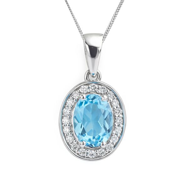 Blue Topaz and Diamond Halo Necklace
