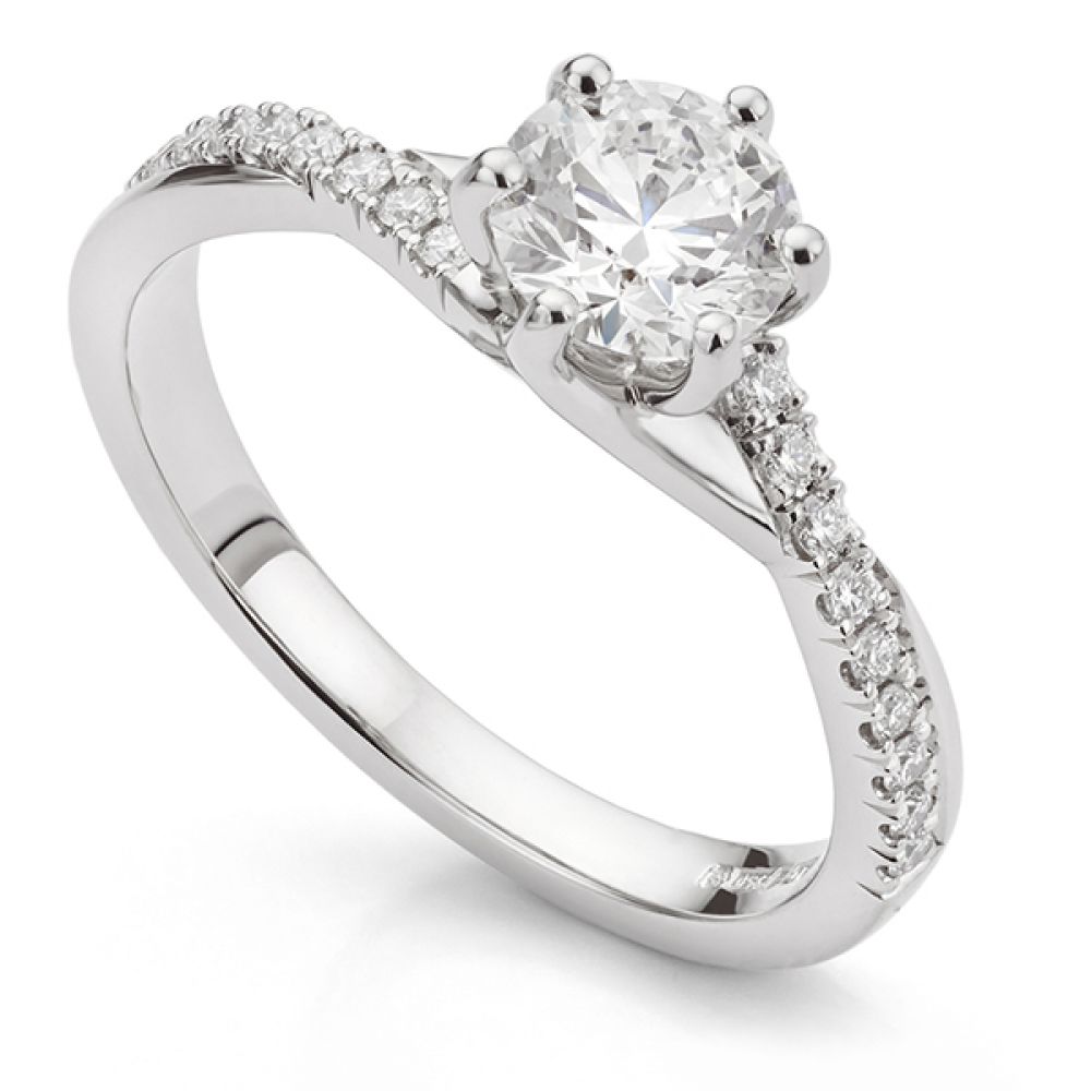 Bespoke Twist Engagement Ring Featuring Diamond Shoulders