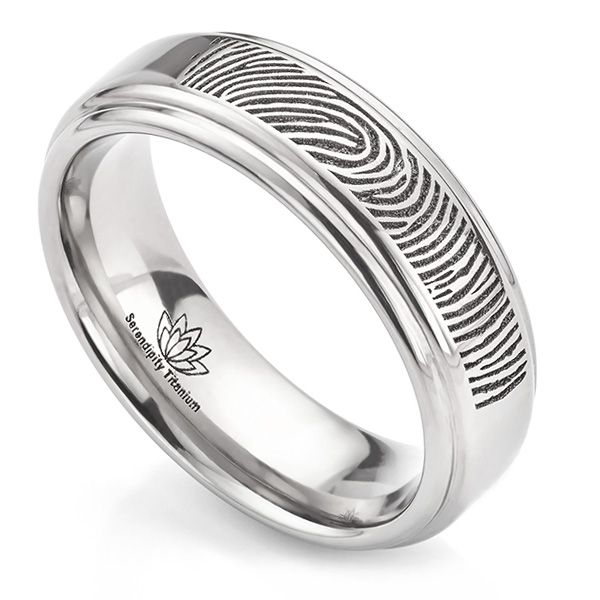 Titanium Finger Rings Edged Titanium Fingerprint Ring