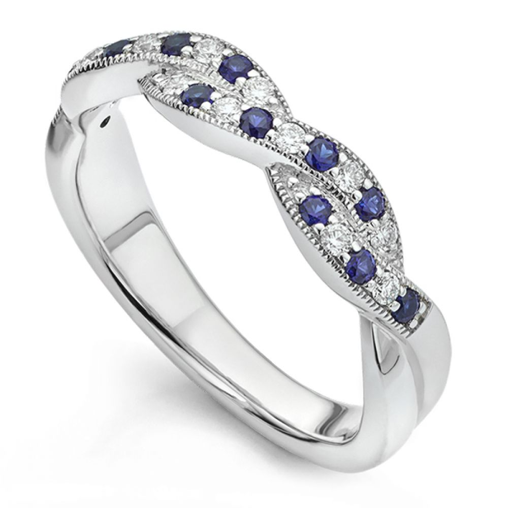 Bespoke Blue Sapphire and Diamond Interwoven Half Eternity Ring