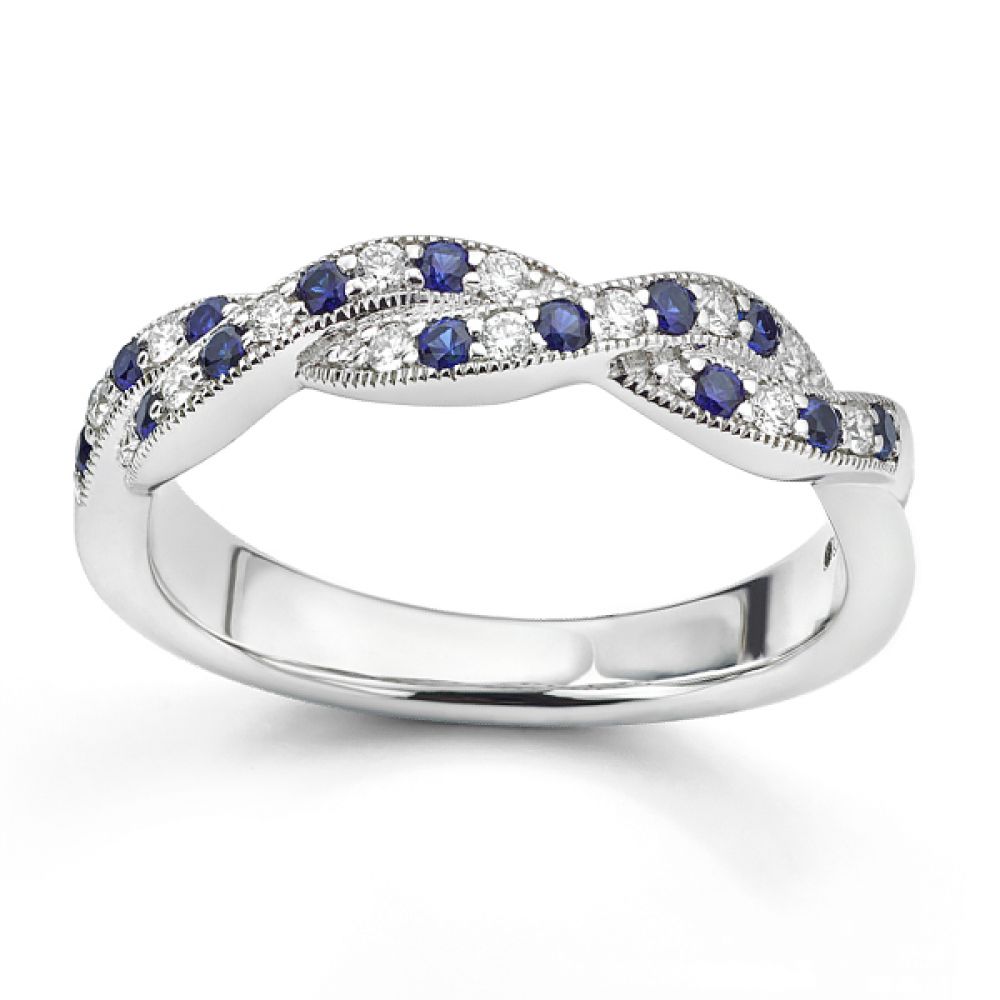 Bespoke Blue Sapphire and Diamond Interwoven Half Eternity Ring