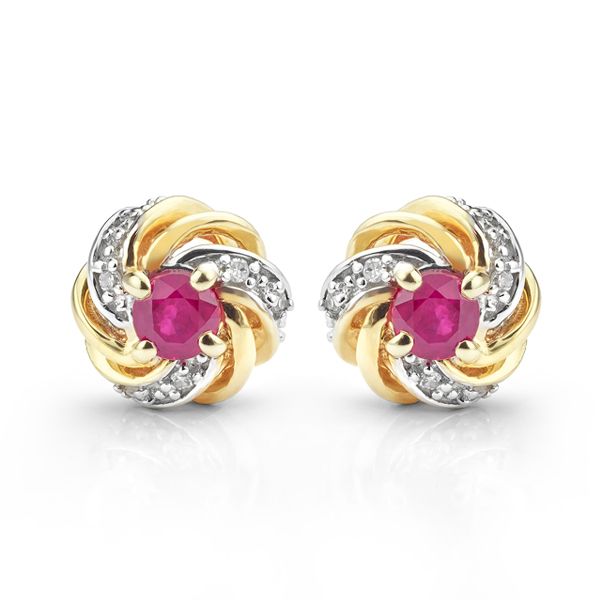 Ruby and Diamond Stud Earrings Swirl Ruby Earrings