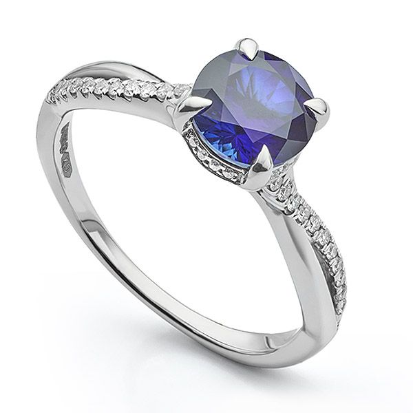 Bespoke Blue Sapphire and Diamond Shoulder Engagement Ring