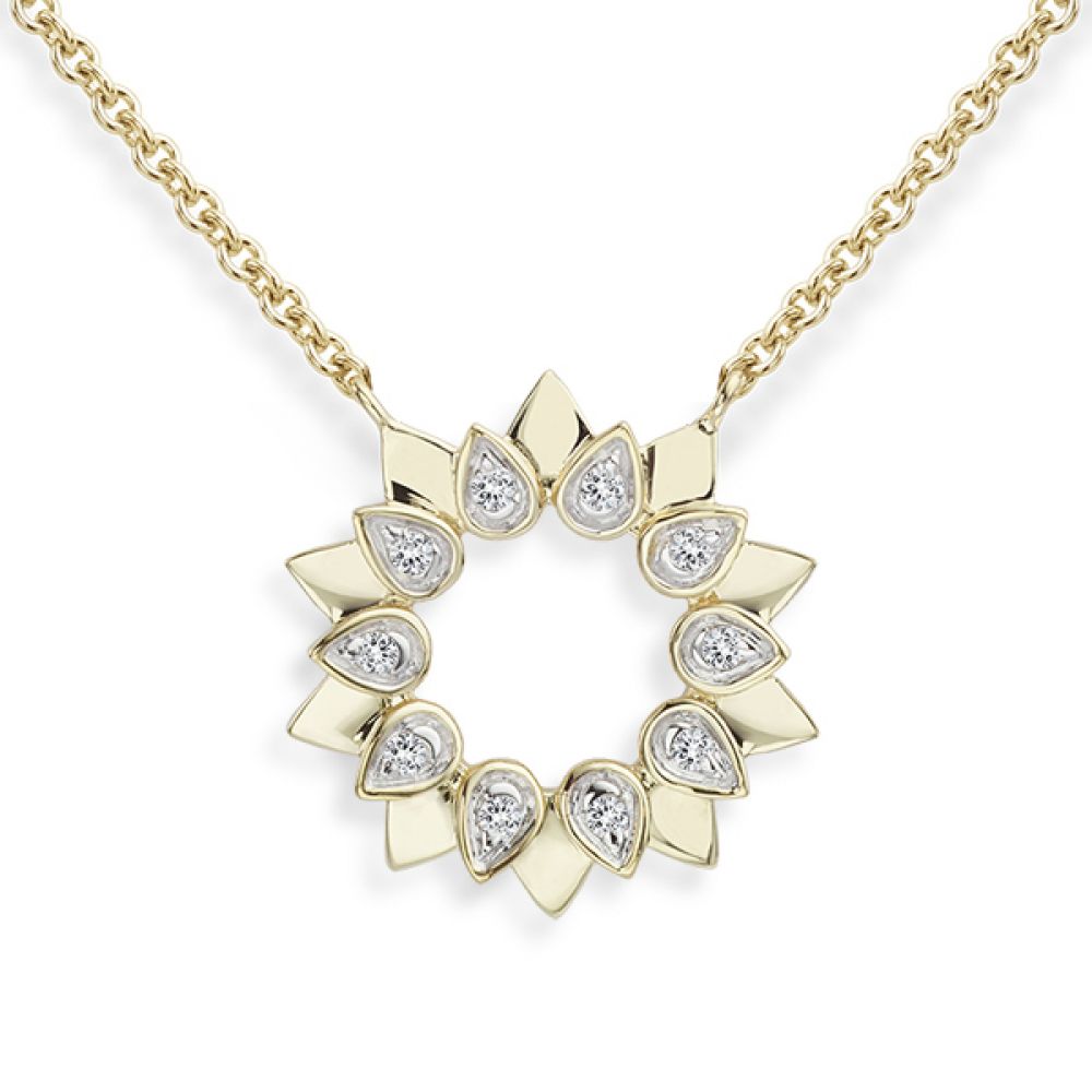 Gold Sun Necklace 9 Carat Gold Diamond Sun Necklace