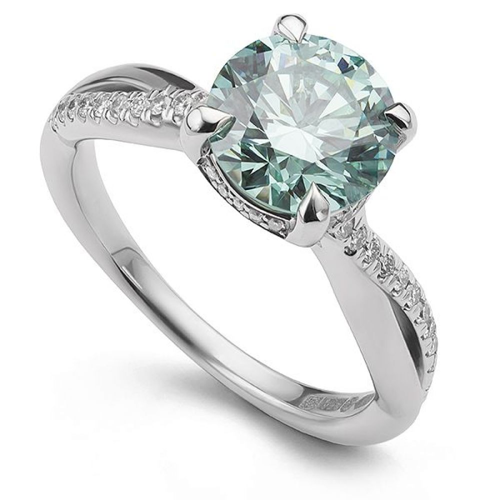 Light Blue Diamond Engagement Ring with Diamond Shoulders