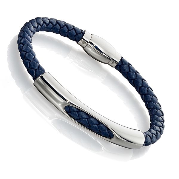 Fred Woven Blue Leather and Stainless Steel Bracelet