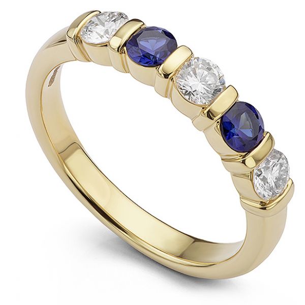 Yellow Gold Blue Sapphire & Diamond Eternity Ring