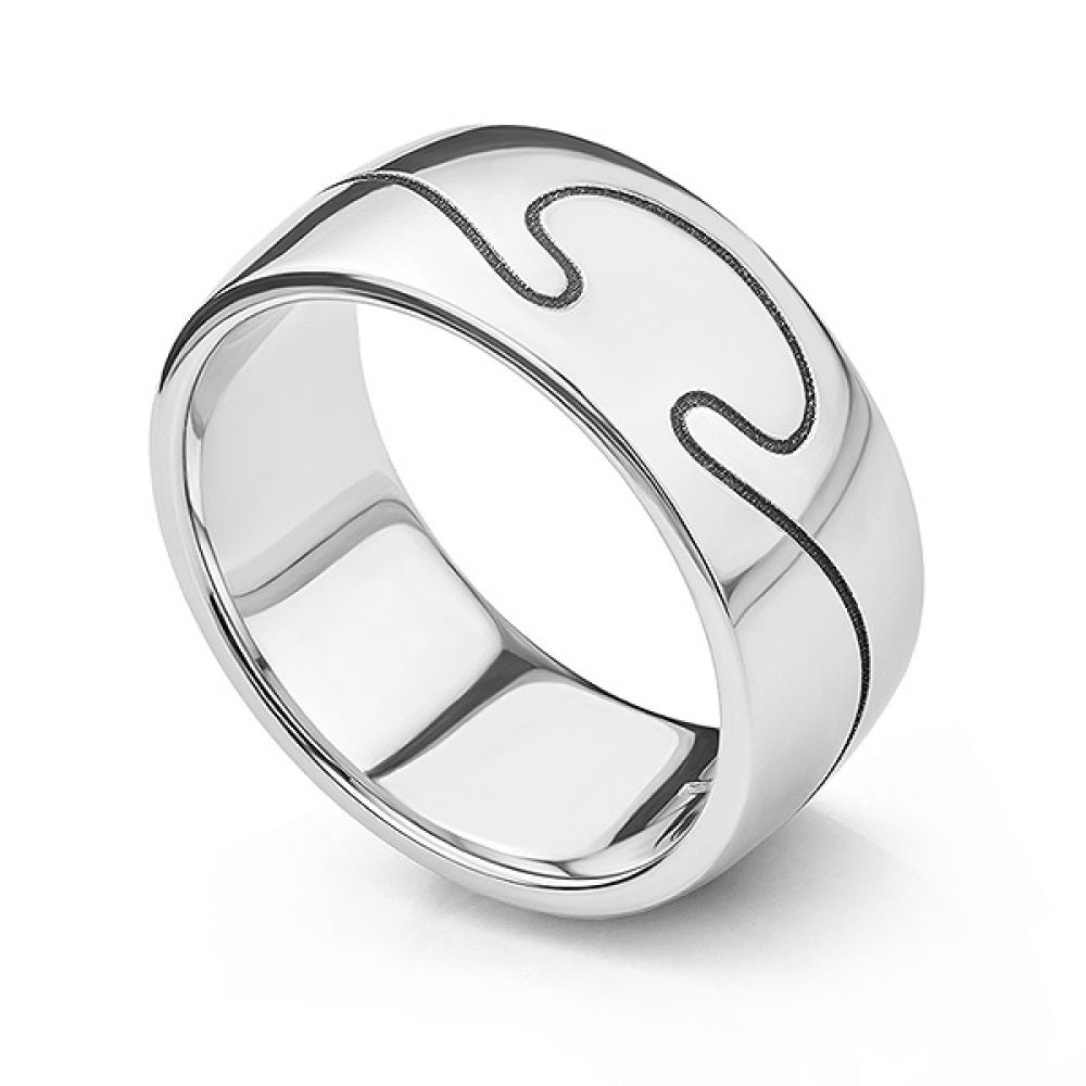 10mm Platinum Jigsaw Patterned Wedding Ring