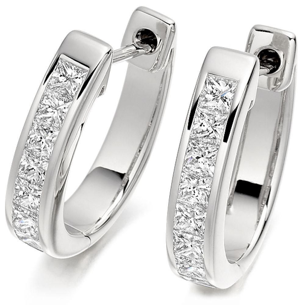 Princess cut diamond hoop earrings Clearance