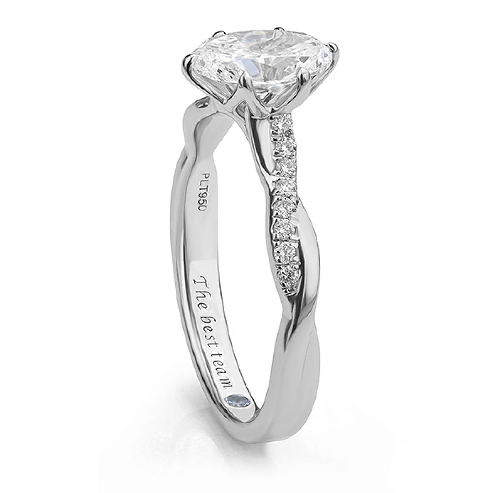 Bespoke 1 Carat Oval Engagement Ring with Interwoven Diamond Shoulders