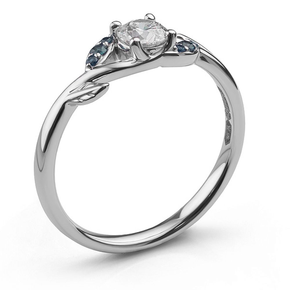 Diamond and Teal Sapphire Vine Engagement Ring