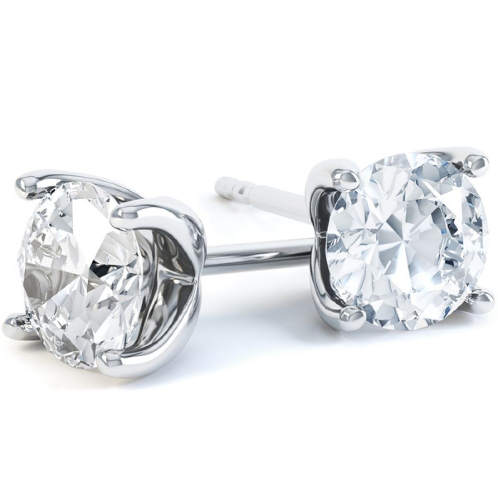 4 Claw Round Diamond Stud Earrings