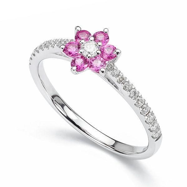 Pink Sapphire and Diamond Flower Engagement Ring