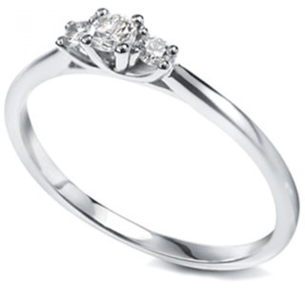 Petite three stone diamond engagement ring with lucida styled setting