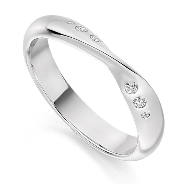 Ribbon Twist Shaped Wedding Ring Flush Set Diamonds
