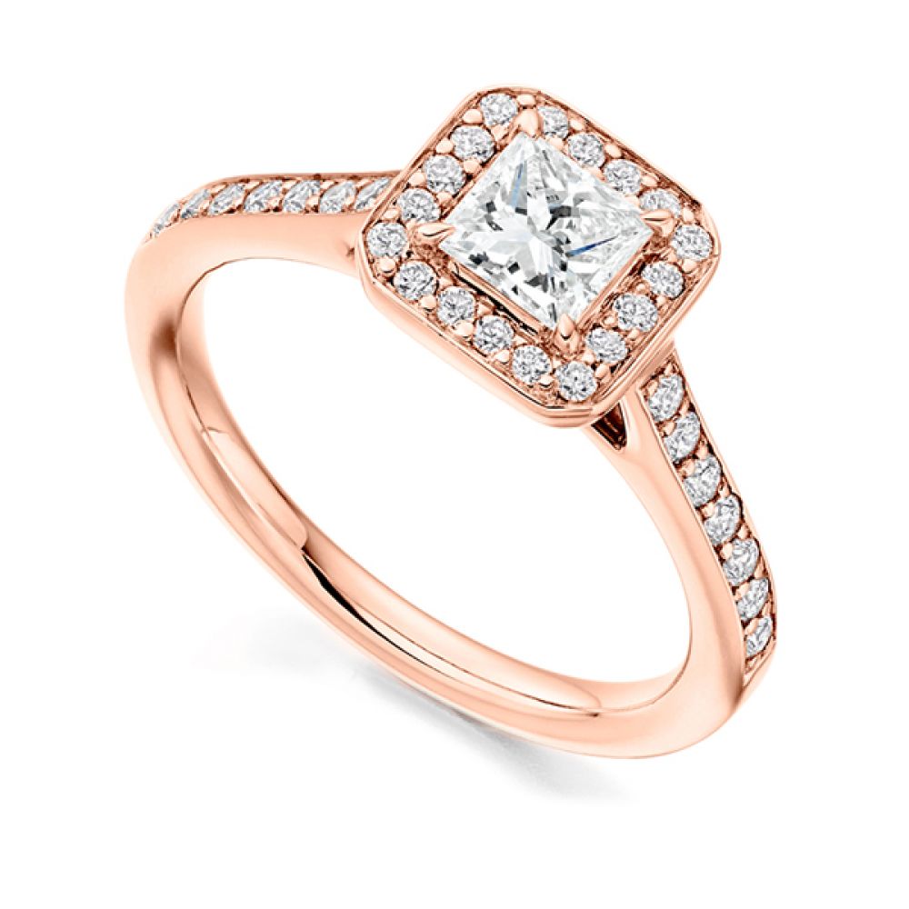 Grain Set Princess Diamond Halo Engagement Ring