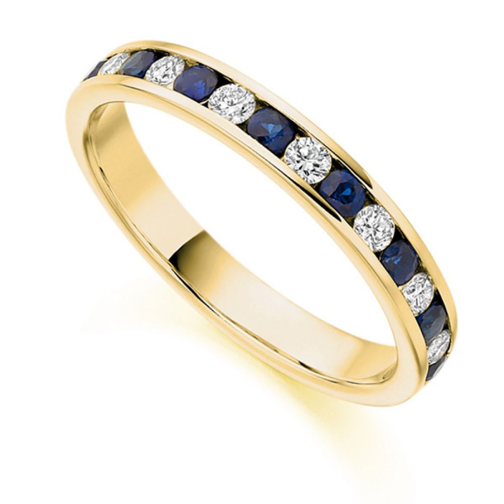 Blue Sapphire Half Diamond Eternity Ring