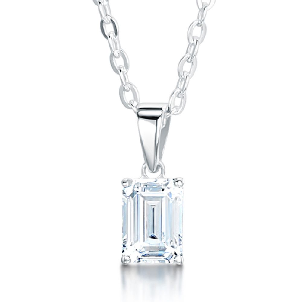 4 Claw Emerald Cut Diamond Solitaire Pendant