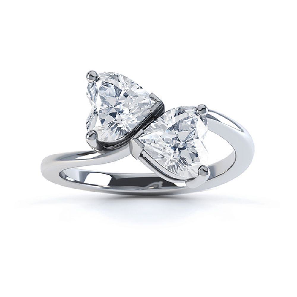 Two Stone Heart Shaped Diamond Engagement Ring