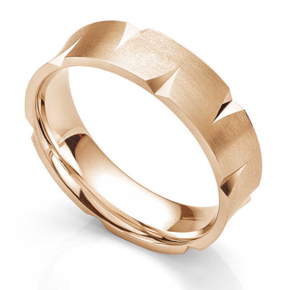 Trident Wedding Ring - 6mm Concave Patterned Band