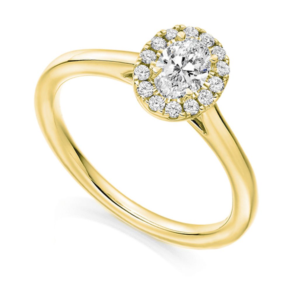 Oval Diamond Halo Ring with Plain Shoulders